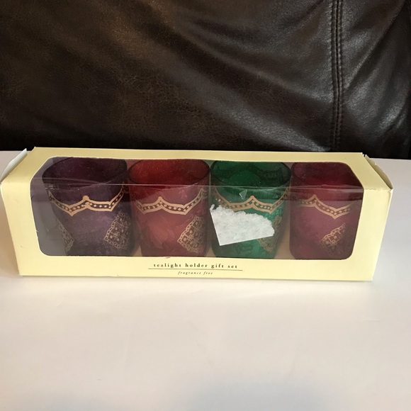 Pier 1 NWT Multicolor Colorful Glass Gold Accent Votive Candle Holders Set of 4 - Picture 4 of 7